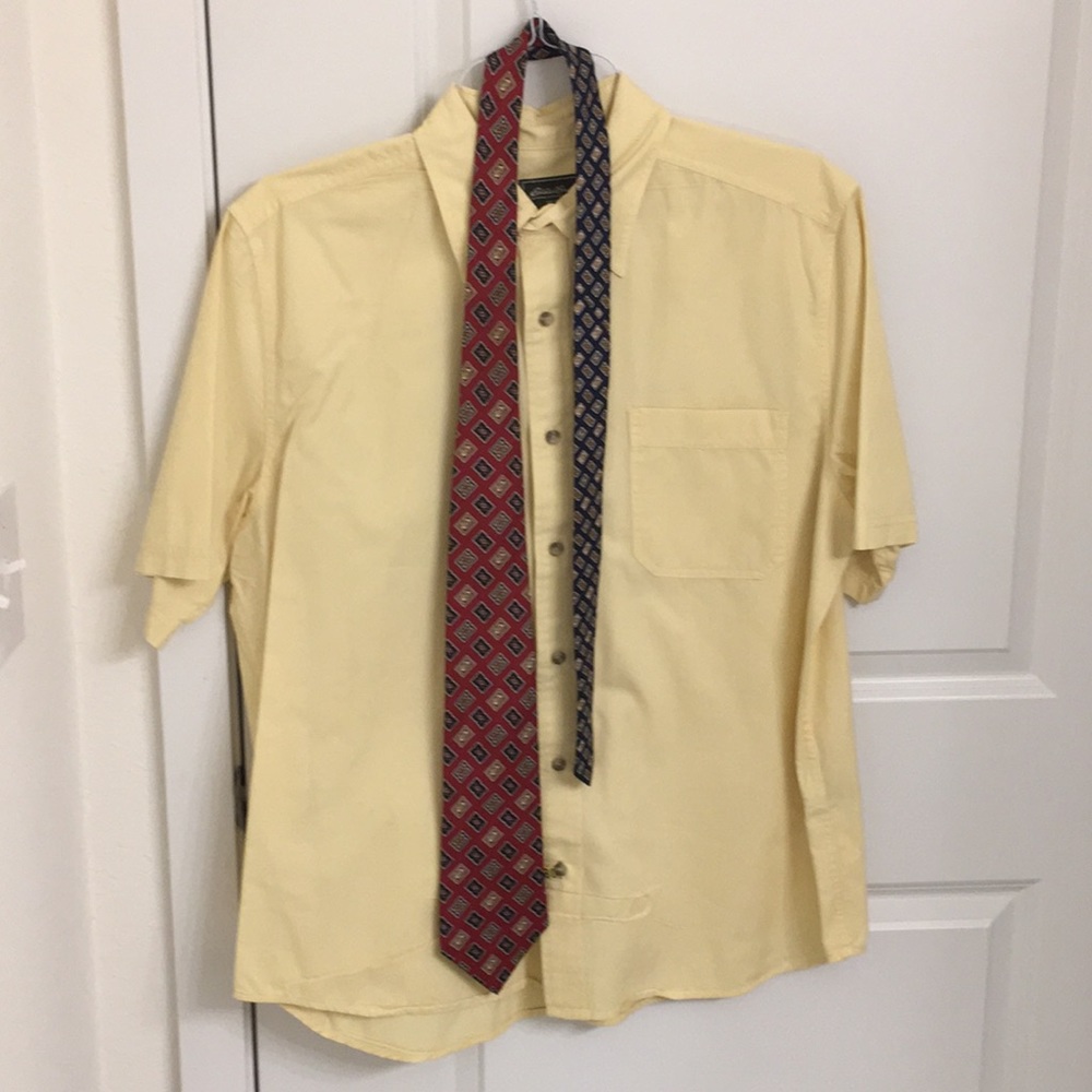 EDDIE BAUER YELLOW SHORT SLEEVE SHIRT & TIE COMBO